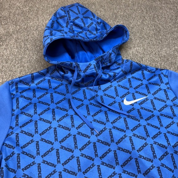 Nike Therma-FIT Mens XL Blue All Over Logo Print Hoodie - Picture 12 of 13